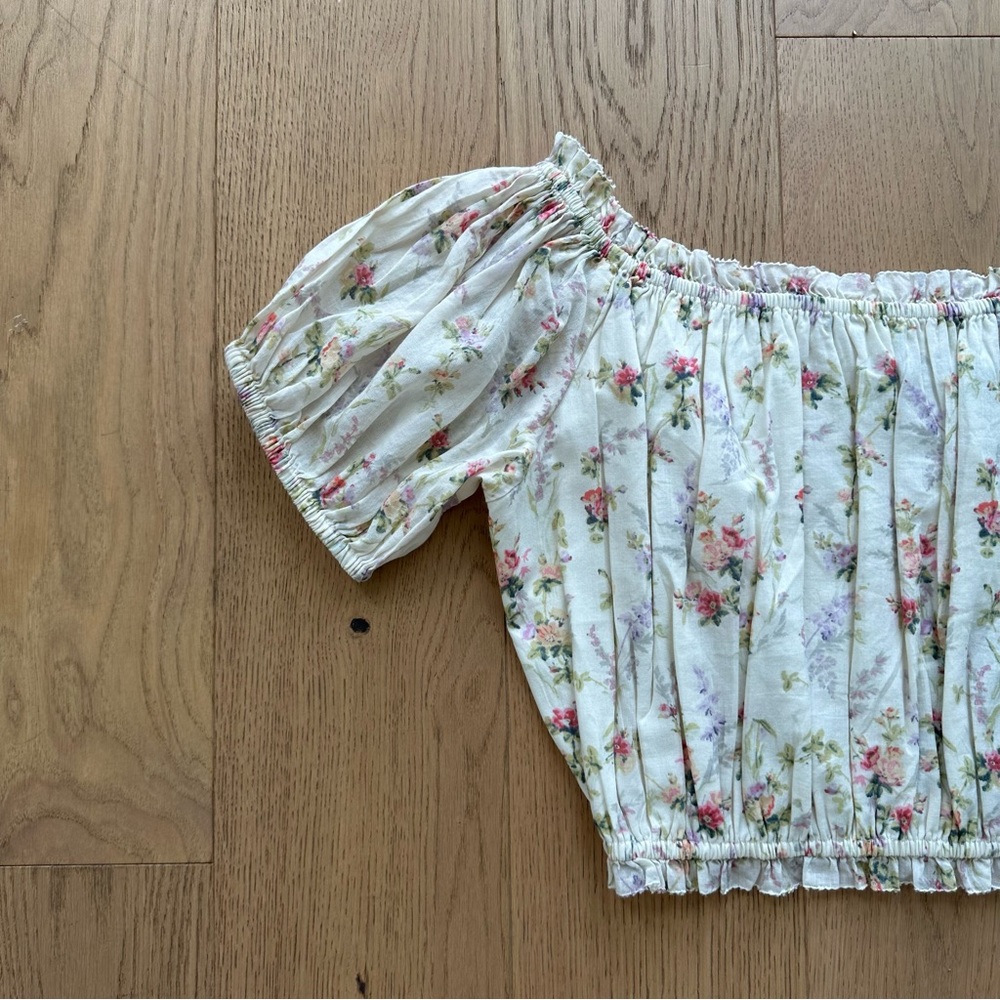 Polo Ralph Lauren Floral Cotton Cropped Top in Watercolor Landscape - Picture 4 of 13